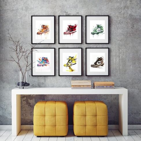 Brktr Design - Hypebeast Sneaker Poster Set - Wall Art for Boys & Teens, Sneakers Watercolor Decor, Unframed Set of 6 (8x10) in Saudi Arabia