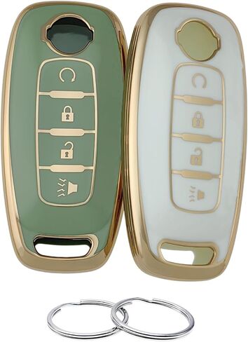 TPU Key Fob Cover Compatible with Nissan Pathfinder Rogue Kicks (White/Green, 4 Buttons/TPU) in Saudi Arabia