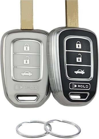 TPU Key Fob Cover Compatible with 2013-2021 Honda Accord CR-V Civic Crosstour Fit HR-V（Only Fit Straight Key fob, Smart Key Fob Not Fit. Silver-White/Silver-Black in Saudi Arabia
