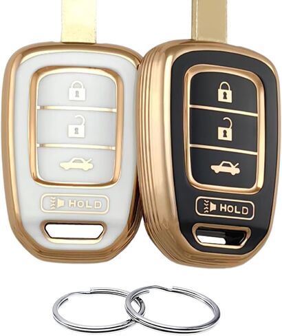 TPU Key Fob Cover Compatible with 2013-2021 Honda Accord CR-V Civic Crosstour Fit HR-V（Only Fit Straight Key fob, Smart Key Fob Not Fit. Silver-White/Silver-Black in Saudi Arabia