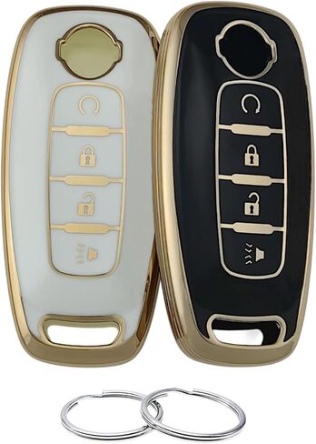 TPU Key Fob Cover Compatible with Nissan Pathfinder Rogue Kicks (White/Green, 4 Buttons/TPU) in Saudi Arabia