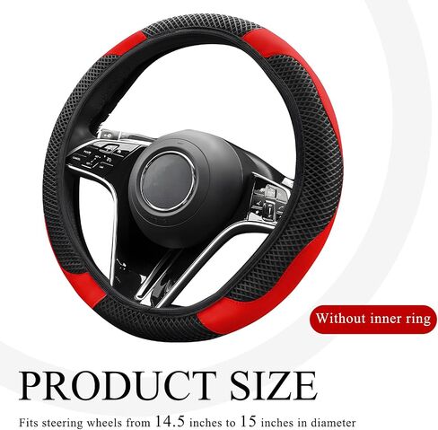 Car Steering Wheel Cover, 15 Inch Anti Slip Leather Elastic Steering Wheel Protector Pad, Breathable Steering Wheel Cover for Men Women, Interior Decor Car Accessories (Red) in Saudi Arabia