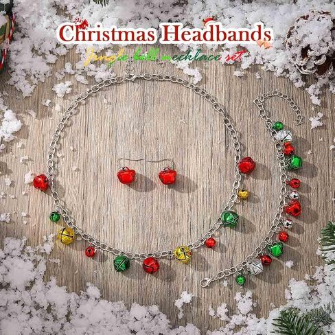 مجموعة مجوهرات Sixexey لعيد الميلاد على شكل جرس جلجل بيل سلسلة عنق فضية لحفلات عيد الميلاد وقلادة وسوار وأقراط إكسسوارات للنساء in Kuwait