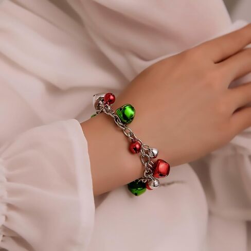 مجموعة مجوهرات Sixexey لعيد الميلاد على شكل جرس جلجل بيل سلسلة عنق فضية لحفلات عيد الميلاد وقلادة وسوار وأقراط إكسسوارات للنساء in Kuwait