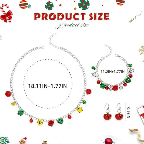 مجموعة مجوهرات Sixexey لعيد الميلاد على شكل جرس جلجل بيل سلسلة عنق فضية لحفلات عيد الميلاد وقلادة وسوار وأقراط إكسسوارات للنساء in Kuwait