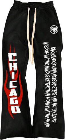 SHENHE Men's Graphic Sweatpants Open Bottom Drawstring Stacked Flared Track Pants in Saudi Arabia