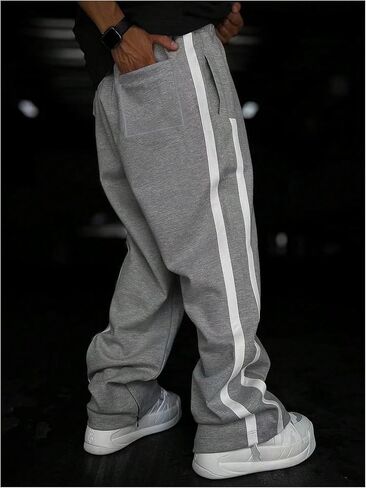 OYOANGLE Men's Side Striped Drawstring Elastic Waisted Sweatpants Straight Leg Athletic Track Pants in Saudi Arabia