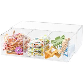 Hair Accessories Organizer for Girls, Clear Acrylic Hair Bow Tie Clip Scrunchie Holder with Divider, Cute Small Stackable Storage Drawer Container Caddy Box for Bathroom Vanity Countertop
