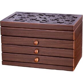 Wooden Jewelry Box, 4 Layer Wooden Jewelry Box for Women, Vintage Jewelry Organizer Boxes Wood for Jewelery, Necklaces, Rings(Brown)