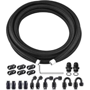 EVIL ENERGY 8AN PTFE Fuel Line Kit, AN8 E85 Nylon Braided Fuel Hose kit 20FT Black