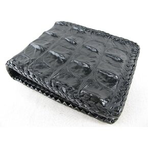 Genuine Crocodile Alligator Backbone Skin Handmade Bifold Wallet ([B1] 6 Card Slots + 2 ID Windows + 2 Compartment for Bills, Black)
