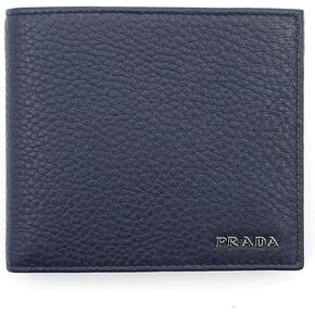 Prada Mens Baltico Blue Vitello Micro Grain Leather Bifold Wallet
