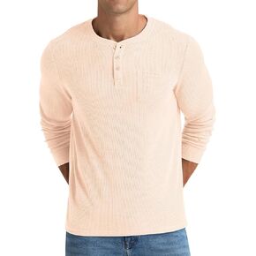 NITAGUT Mens Waffle Henley Shirts Long Sleeve T Shirts Casual T-Shirt with Pocket