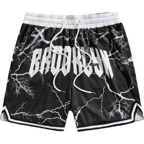 WDIRARA Men's Letter Lightning Graphic Drawstring Waist Shorts Striped Trim Pocket Shorts