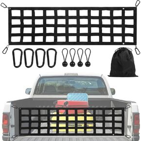 Truck Tailgate Net for Pickup Truck Bed - 60 x 18 Full Size Polyester Tailgate Net, Pickup Truck Bed Secure Net with 4 Carabiners, Easy to Install, Compatible with Chevy, Ford, Tacoma, Toyota, Ram