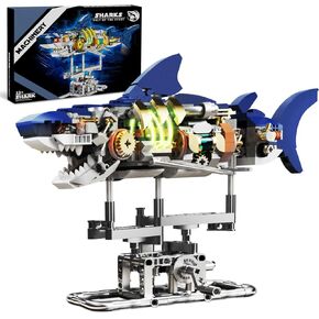 Ideas Mechanical Shark Building Set - with Display Stand and Light, Marine Animal with Linkage Function, Gift for Adults, Ocean & Mechanical Enthusiasts. (Compatible with Legos for Boys Age 8-12)