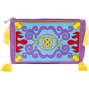 Buckle-Down Disney Vegan Leather Zip Top Pouch for Women, Aladdin Magic Carpet with Tassels, Purple
