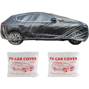 2PCS Disposable Car Cover, 15.7×24.7 ft Clear Plastic Car Cover with Elastic Band, Waterproof Car Snow Cover All Weather, Outdoor Full Exterior Covers for Automobiles SUV