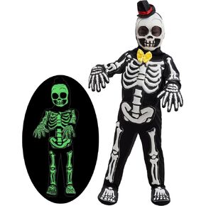 Spooktacular Creations Glows in the Dark Skeleton Costume, Black Skelebones Jumpsuit, Bone Halloween Costume