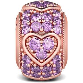 GNOCE Heart Shape Charm Bead 925 Sterling Silver Wish a Friend Twinkling Amethysts Stone Surrounded Heart Charm Fit for Bracelet/Necklace (2Rose Gold)