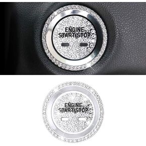 CARFIB Car Interior Bling Accessories for Chevrolet Chevy Equinox Malibu Sonic Trax Ignition Button Ring Push Engine Start Stop Decals Sticker Cover Decoration Men Women Zinc Alloy Crystal Silver 2Pcs