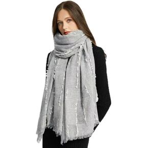 Women's Plaid Cashmere Scarf, Soft and Thick Warm Neck Wrap,Pashmina Scottish Tartan scarf, Grey Plaid