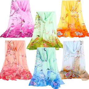 Sureio 6 Pcs Scarves for Women Lightweight Summer Floral Print Pattern Scarf for Women Dressy Long Thin Scarf Shawl(Pretty Style)
