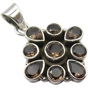 قطرة من الفضة الإسترلينية 925، قلادة كوارتز دخانية مستديرة مقاس 1.3 بوصة حجر كريم جديد in Kuwait