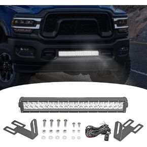 DaSen 22" Straight LED Light Bar & Front Hidden Bumper Grille Mounting Brackets Compatible with Dodge Ram 2500 2003-2019, Fit Ram 3500 2003-2019