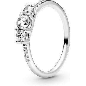 PANDORA Jewelry Clear Three-Stone Cubic Zirconia Ring in Sterling Silver, Size 6, No Box
