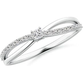 Angara Natural Prong Set Princess-Cut Diamond Split Shank Promise Ring in Silver / 14K Solid Gold/Platinum | April Birthstone, Birthday, Engagement, Anniversary, Wedding Jewelry Gift for Women