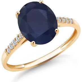 Gem Stone King 10K Yellow Gold 10X8MM Oval Gemstone Birthstone & White Diamond Engagement Ring | Yellow Gold Ring For Women | Available in Size 5-9