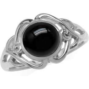 Silvershake 8mm Genuine Round Shape Cabochon Stone White Gold Plated 925 Sterling Silver Celtic Heart Knot Solitaire Ring Jewelry for Women or Teens