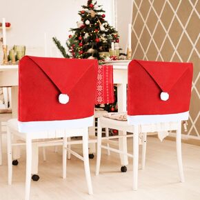 YLOLUL 6 PCS Christmas Chair Covers Santa Claus Hat Slipcover Red Hat Kitchen Dinning Chair Back Covers for Christmas Dining Room Xmas Restaurant Hoilday Festival Party Decoration