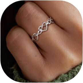 EVER FAITH Dainty Love Heart Rings for Mother's Day/Valentines Day/Christmas, 925 Sterling Silver Friendship Mother Daughter Lover Knot Bond Ring Wedding Promise Band Ring for Women