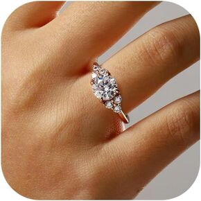 SMILEST Cluster CZ Engagement Ring for Women, 1.5ct 14K White Yellow Rose Gold Plated Solid 925 Sterling Silver Rings Promise Rings for Her Sterling Silver Rings for Women Size 4-11