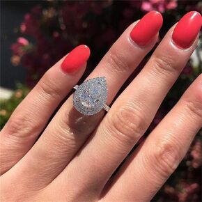 925 Sterling Silver Shining Ladies Ring Pear Cut Teardrop Halo Ring Cubic Zirconia Promise Rings CZ Classic Eternity Engagement Wedding Band Ring for Women (US Code 6)