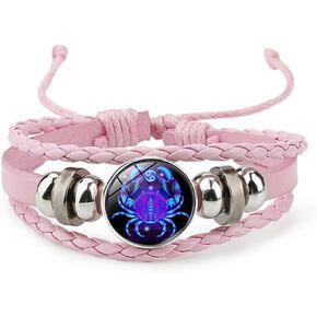 Pink Pink Twelve zodiac spirit bracelet adjustable Twelve zodiac leather bracelet jewelry accessories for zodiac enthusiasts