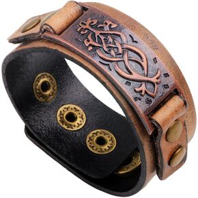nobrand COLORFULBLING Dara Celtic Knot Bracelet - Viking Bracelet with Vintage Totem - Metal Leather Bracelet Adjustable