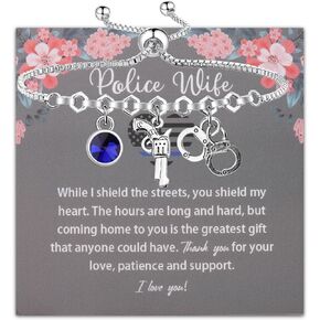 BLEOUK Police Wife Bracelet Police Wife Gift Thin Blue Line Jewelry Police Officer Wife Bracelet Anniversary Jewelry For Wife