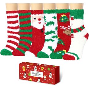 Christmas Gifts Stocking Stuffers for Women Girls - Fuzzy Fluffy Warm Winter Cozy Socks 6 Pack for Teens
