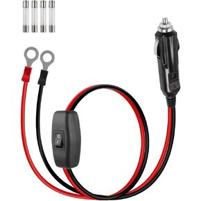 RIIEYOCA 12V 24V Cigarette Lighter Male Plug to O Ring Terminal with Switch ON/OFF Extension Cord,16 AWG Heavy Duty 15A Fuse Protection Power Cord for Power Inverte (2M/6.6FT)