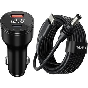 كابل طاقة Starlink Mini USB C بطول 16.4FT/5M وPD140W 12V-24V محول ولاعة السجائر مع منفذ USB A ومنفذ Type-C والفولتميتر، وكابل طاقة USB C إلى DC لشاحن سيارة ولاعة السجائر الصغيرة Starlink