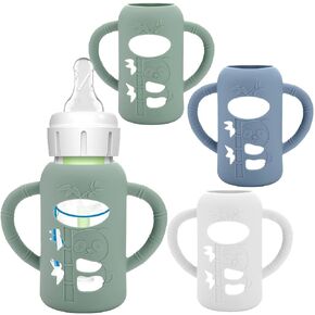 4 Pack Silicone Sleeves for Dr. Brown's Glass Baby Bottles - Drop Protection Baby Bottle Sleeves,Compatible with Dr. Brown's Newborn Glass Bottles,with Silicone Handles,8 oz