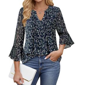Gaharu Women's 3/4 Sleeve Tops Dressy Business Work Blouses Chiffon Office Shirts in Kuwait