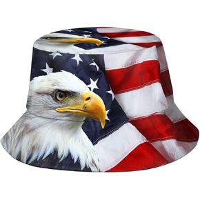 KiuLoam American Flag Eagle Unisex Bucket Hats,Packable Fisherman Hats Outdoor Summer Travel Hiking Beach Caps for Men Women