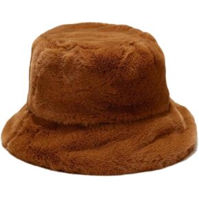 Winter Bucket Hat for Women Warm Hat Plush Lightweight Soft Fisherman Hat Fluffy Warm Cap for Teens Girls Brown
