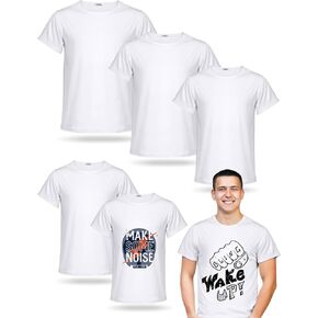 JenPen 5 Pieces Men's Unisex Sublimation Blank T Shirt White Polyester Shirts Crew Neck Short Sleeve for Sublimation T Shirt