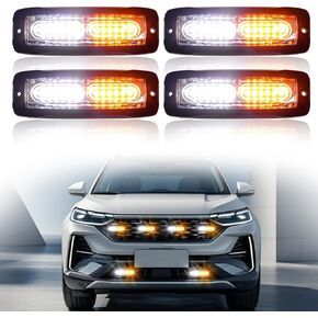 4PCS 12-LED Red Strobe Lights, LED Emergency Strobe Lights Surface Mount Strobe Lights Kit LED Mini Grille Light Strobe Lights for Trucks Vehicles Trailer Bus 12-24V (Red)
