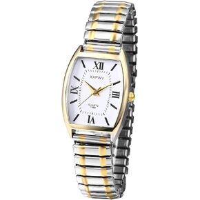 JewelryWe Women's Big Dial Easy Reader Watch Gold/Silver Tone Elastic Stretch Band Wristwatch for Christmas